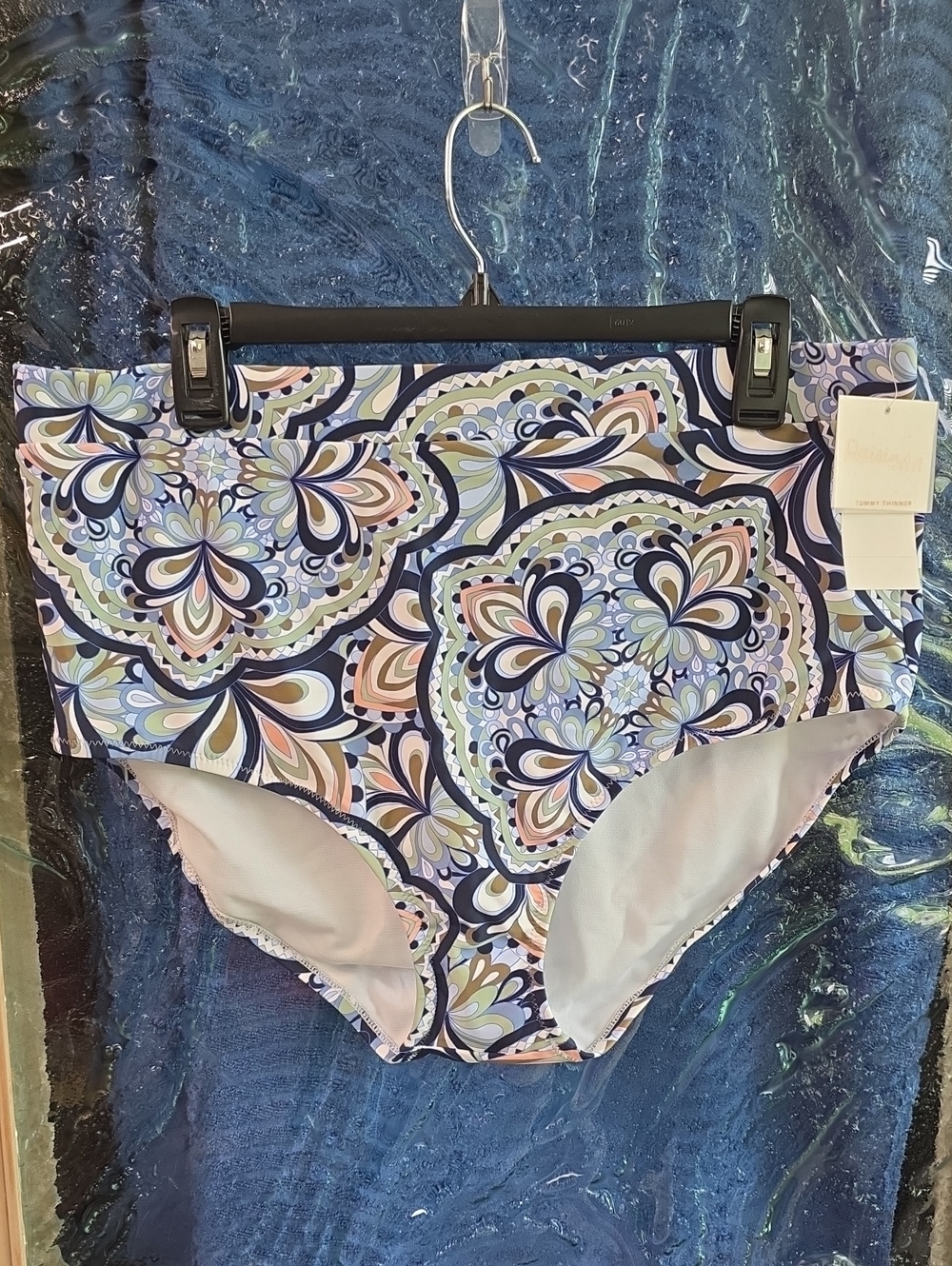 Raisins High-Waist Paisley Swim Shorts — Navy, Pastel Pink & Mint